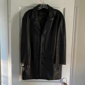 Men’s size L black leather coat oversized blazer style. Andrew Marc NY